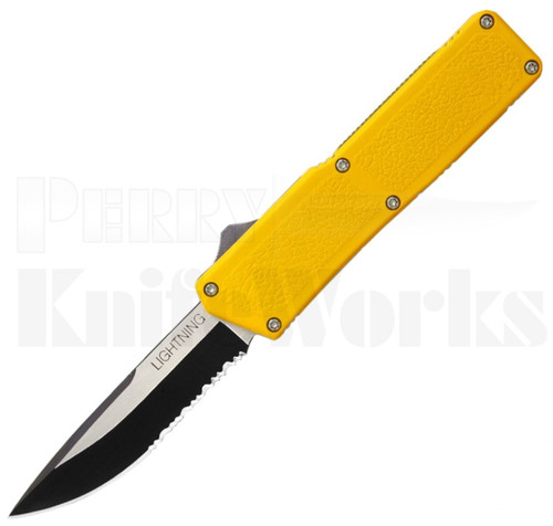 Lightning Yellow OTF Automatic Knife l Two-Tone Serrated l For Sale