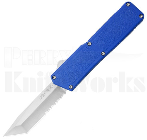 Lightning Blue D/A Tanto OTF Automatic Knife l Satin Serrated l For Sale