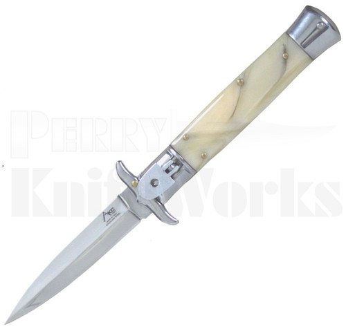 Milano 8" Leverlock Swinguard Dagger Automatic Knife Cream Swirl l For Sale