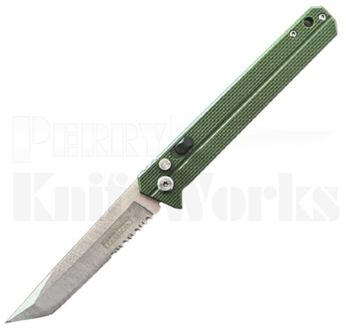 Armed Force Tactical Automatic Knife Green l Stonewash Serrated l For Sale