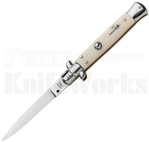 SKM 8" Italian Stiletto Flat Grind Automatic Knife Ivory l For Sale