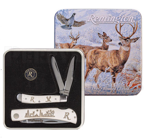 Remington Mule Deer Knife & Tin Collectors Set l For Sale