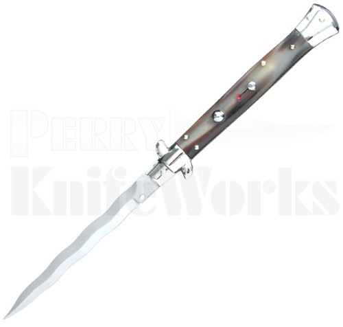 Frank B. 11" Brazilian Horn Kris Stiletto Automatic Knife l Pick Lock l For Sale
