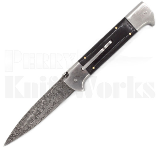 Samir Ahmad 9" Dark Horn Stiletto Automatic Knife l Damascus l For Sale