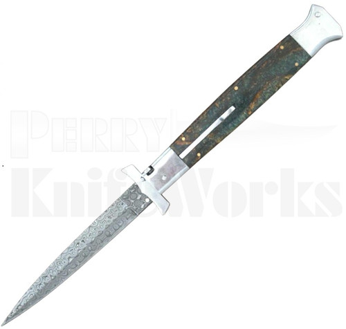 Samir Ahmad 13" Blue Acrylic Swinguard Automatic Knife l Damascus l For Sale