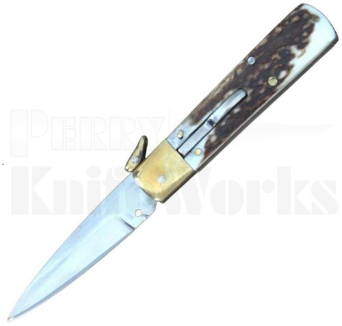 Igor Rodini 5.75" Leverlock Automatic Knife Stag l For Sale