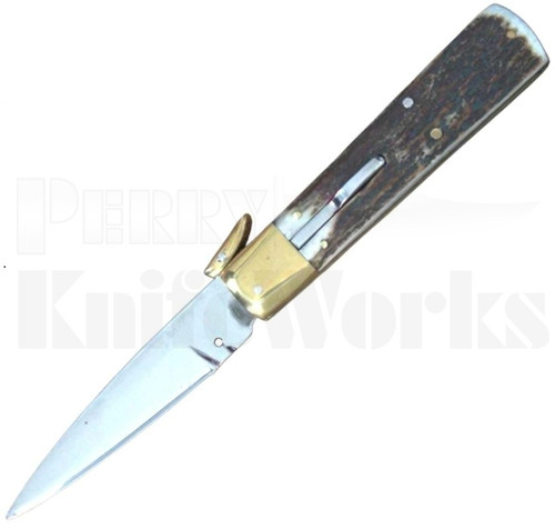 Igor Rodini 7" Leverlock Automatic Knife Stag l For Sale