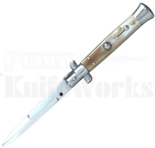 Sterile 8" Italian Stiletto Automatic Knife Honey Horn l For Sale