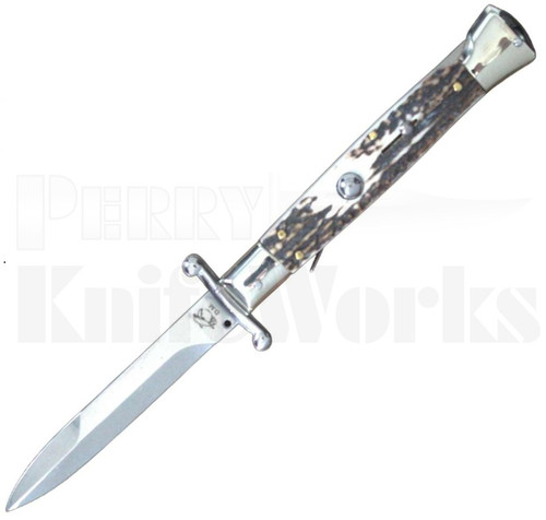 Alex Spadon 9" Stag Bayonet Stiletto Swinguard Automatic Knife l For Sale