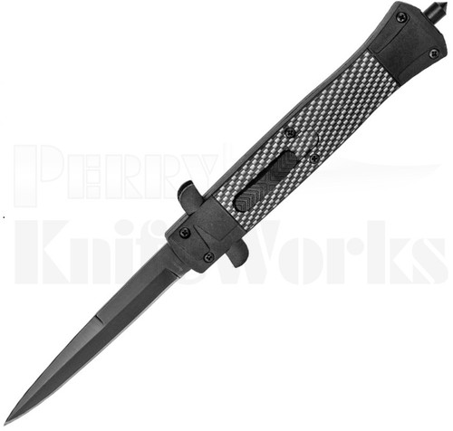 Delta Force Carbon Fiber Stiletto OTF Automatic Knife l Black Blade l For Sale