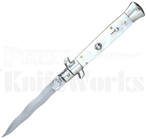 Frank B. 9" Mother of Pearl Stiletto Kris Automatic Knife Picklock l For Sale