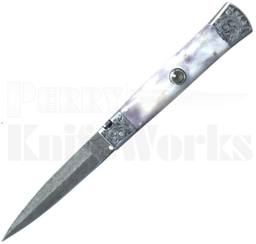 Samir Ahmad 9" Purple Camel Bone Stiletto Automatic Knife l For Sale