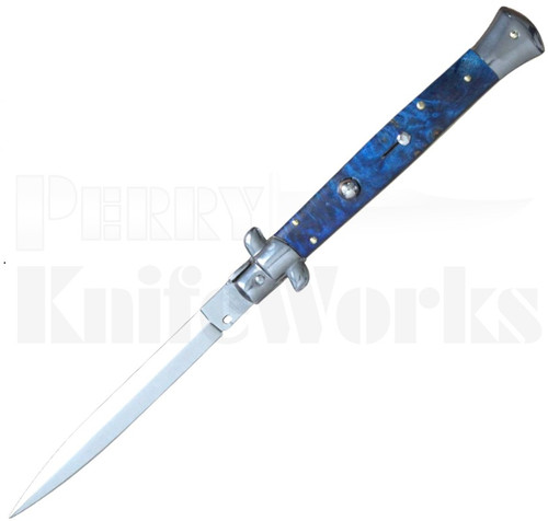 Frank B. 11" Blue Briar Wood Stiletto Automatic Knife l Dagger Blade l For Sale