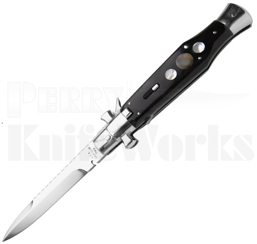 AGA Campolin 11" Black Widow Automatic Knife Buffalo Horn l For Sale