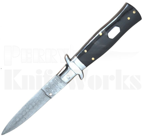 Samir Ahmad 8" Buffalo Horn Stiletto Automatic Knife l Damascus l For Sale