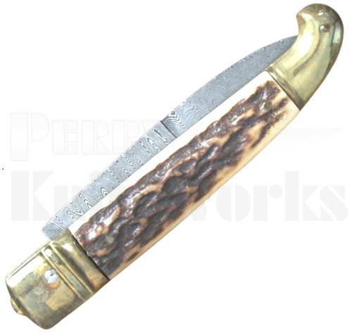 Armando Beltrame 8" Stag Birds Head Automatic Knife l Damascus