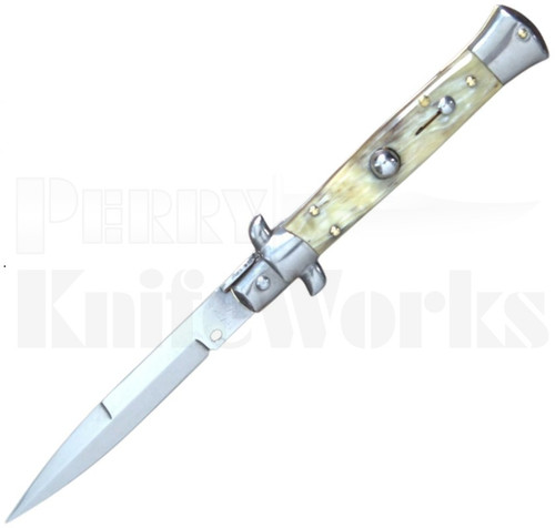 Frank B. 8" Honey Horn Stiletto Automatic Knife l Bayonet Blade l For Sale