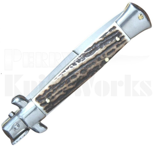 Frank B. 8" Stag Horn Stiletto Automatic Knife l Bayonet Blade