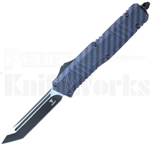 Fury Tanto OTF Automatic Knife Blue Carbon Fiber l Two-Tone Blade l For Sale