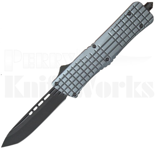Delta Force Tac Grip OTF Automatic Knife Gray Frag l Black Drop Point l For Sale