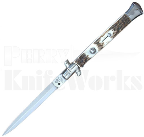Armando Beltrame 11" Italian Stiletto Dagger Automatic Knife Stag l For Sale