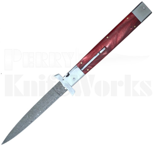 Samir Ahmad 13" Red Pearlex Automatic Swinguard Knife l Damascus l For Sale