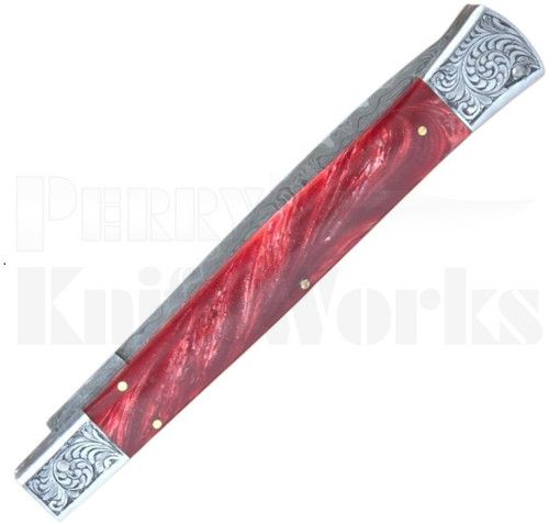 Samir Ahmad 13" Red Pearlex Stiletto Automatic Knife l Damascus