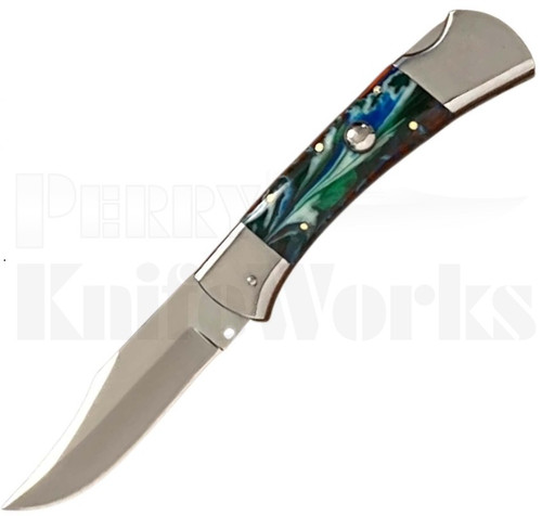 Orang Zaib 9" Blue/Green Acrylic Automatic Lockback Knife l For Sale