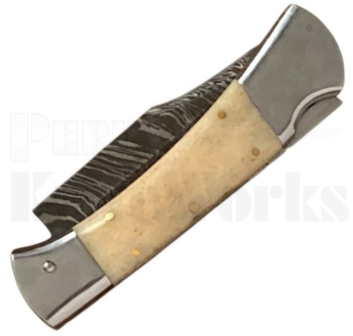 Orang Zaib 9" Camel Bone Automatic Lockback Knife l Damascus
