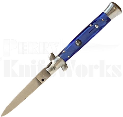 Renzo Beltrame 9" Blue Pearlex Stiletto Automatic Knife l For Sale