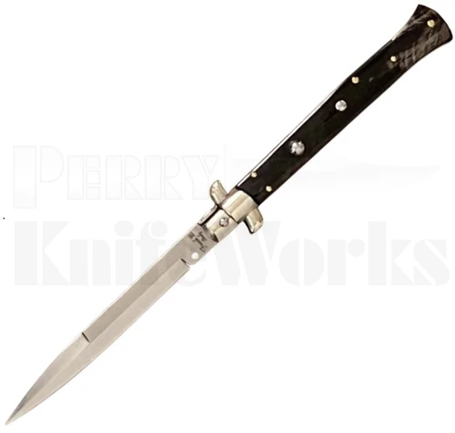 Frank B. 11" Buffalo Horn Fantail Stiletto Automatic Knife l For Sale
