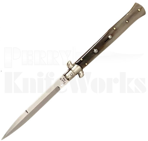 Frank B. 11" French Horn Tip Fantail Stiletto Automatic Knife l For Sale