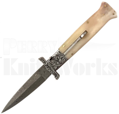 Samir Ahmad 9" Camel Bone Swinguard Automatic Knife l Damascus l For Sale