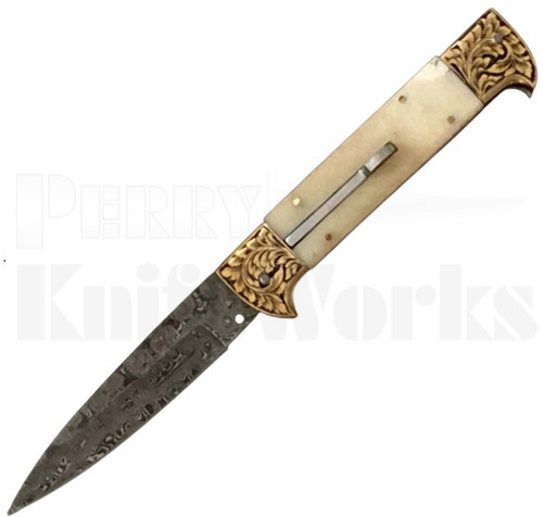 Samir Ahmad 9" Camel Bone Leverlock Automatic Knife l Damascus l For Sale