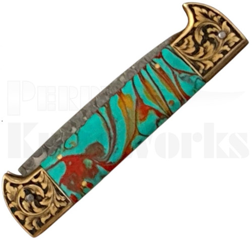 Samir Ahmad 9" Green Pearlex Leverlock Automatic Knife l Damascus