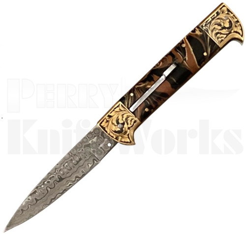Samir Ahmad 9" Root Beer Pearlex Leverlock Automatic Knife l For Sale