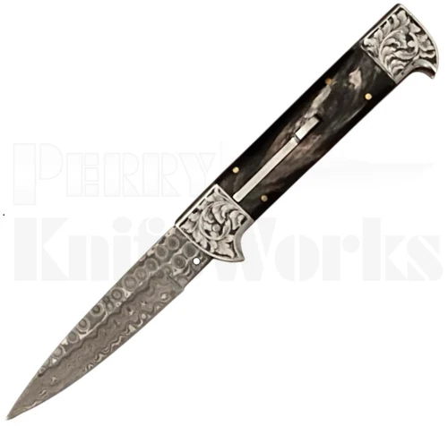 Samir Ahmad 9" Buffalo Horn Leverlock Automatic Knife l Damascus l For Sale