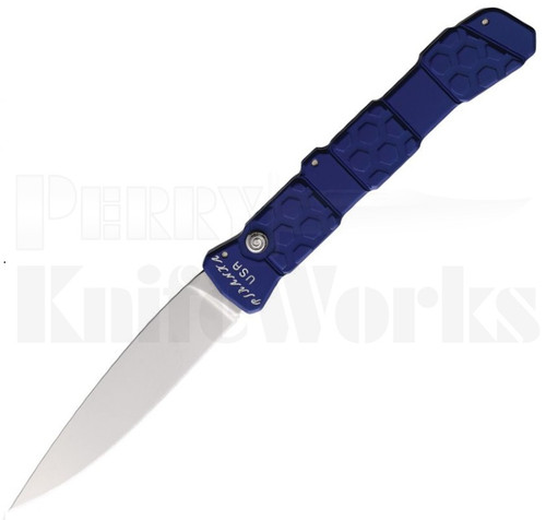 Piranha 21 Automatic Knife Blue Aluminum l Mirror Blade l For Sale