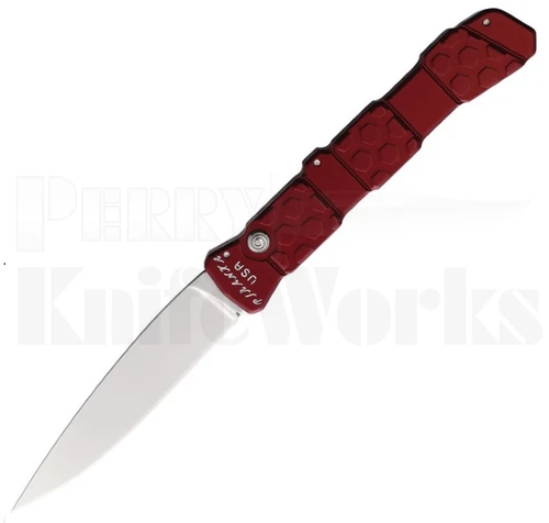 Piranha 21 Automatic Knife Red Aluminum l Mirror Blade l For Sale