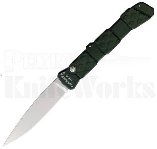 Piranha 21 Automatic Knife Green Aluminum l Mirror Blade l For Sale