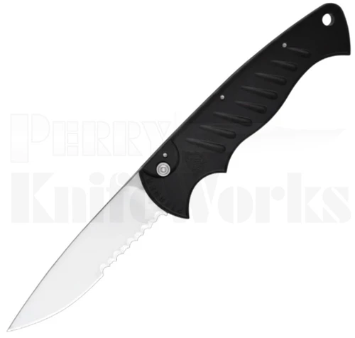 Piranha Pocket Automatic Knife Black l Mirror Partially Serrated l For Sale