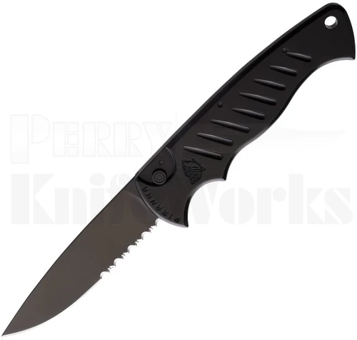 Piranha Pocket Automatic Knife Black l Black Partially Serrated l For Sale