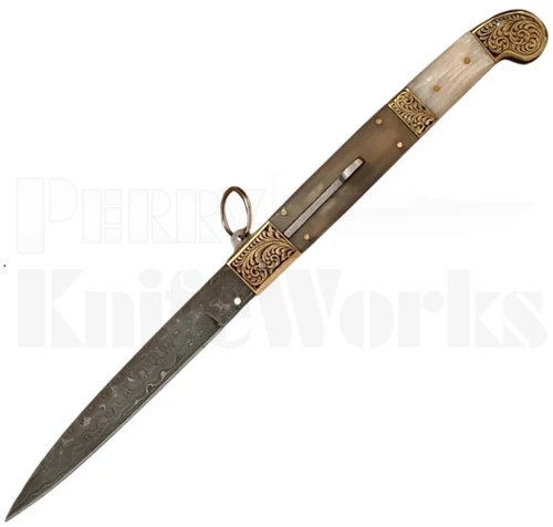 Samir Ahmad 13" Sicilian Ring Pull Rams Horn Automatic Knife Damascus l For Sale