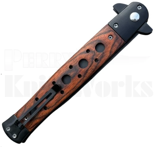 Armed Force Tactical 12" Stiletto Automatic Knife Wood l Black Blade