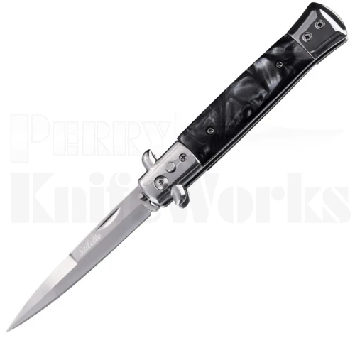 Milano 9" Stiletto Black Pearlex Automatic Knife l For Sale