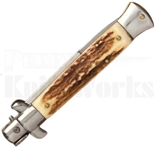 Frank B. 9" Stag Horn Stiletto Automatic Knife l Bayonet