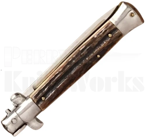 Renzo Beltrame 9" Stag Stiletto Automatic Knife l Flat-Grind