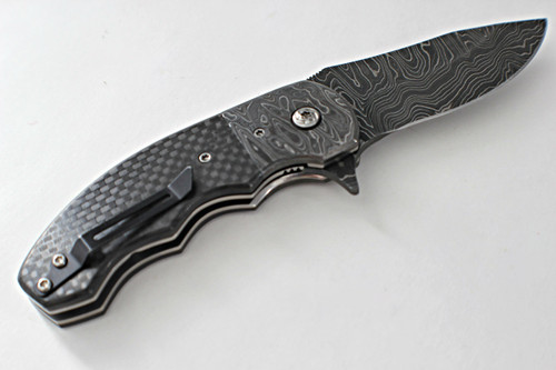 Butch Ball Custom 300 Carbon Fiber Linerlock Flipper Knife (Damascus)