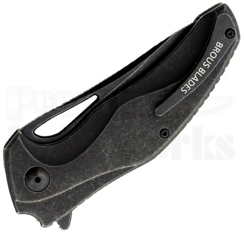 Brous Blades Exo Black Ti Linerlock Flipper Knife (Black Stonewash)