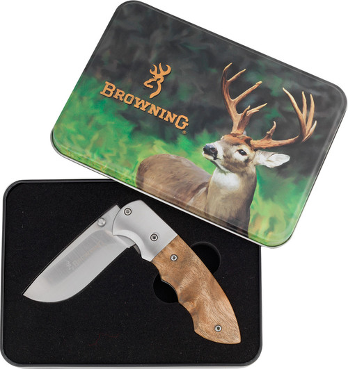 Browning Whitetail Linerlock Knife With Tin ( Satin) - Tin